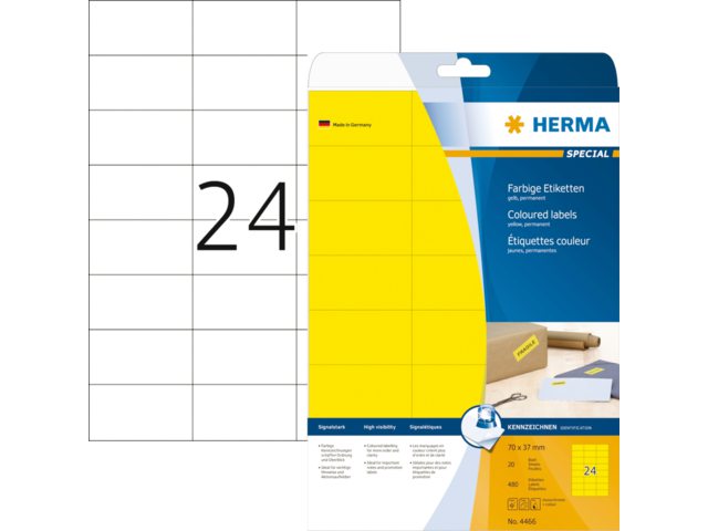 Etiket Herma 4466 70x37mm verwijderbaar geel 480stuks