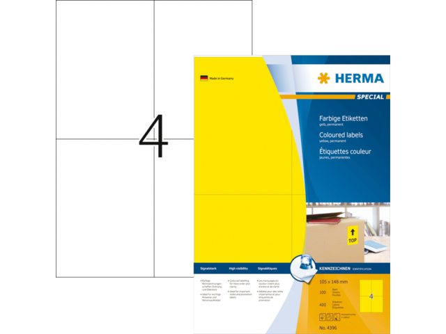 Etiket Herma 4396 105x148mm A6 geel 400stuks