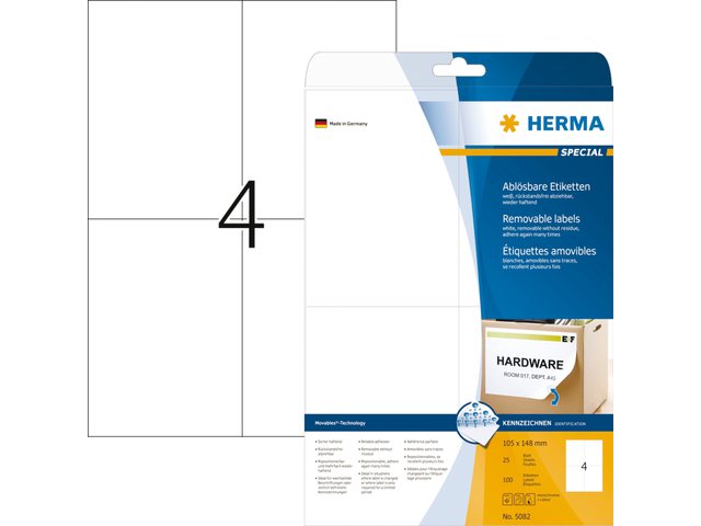 Etiket Herma 5082 105x148mm A6 verwijderbaar wit 100stuks