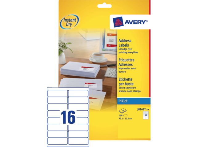 Etiket Avery J8162-10 99.1x33.9mm wit 160stuks