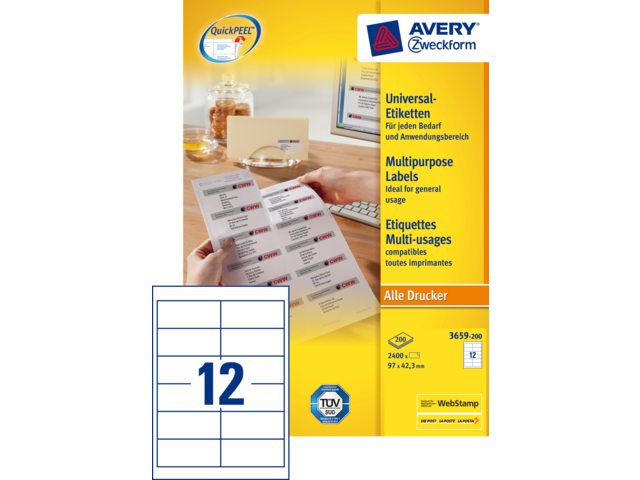 Etiket Avery Zweckform 3659 97x42.3Mm wit 2400stuks