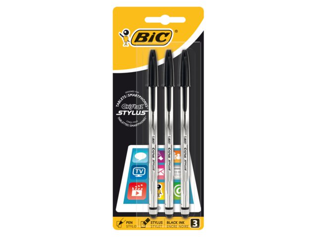 Balpen Bic Cristal Stylus zwart medium blister Ã  3st