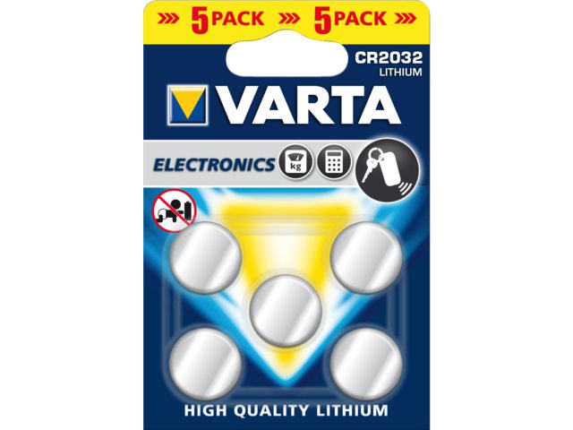 Batterij Varta knoopcel CR2032 lithium blister Ã  5stuk