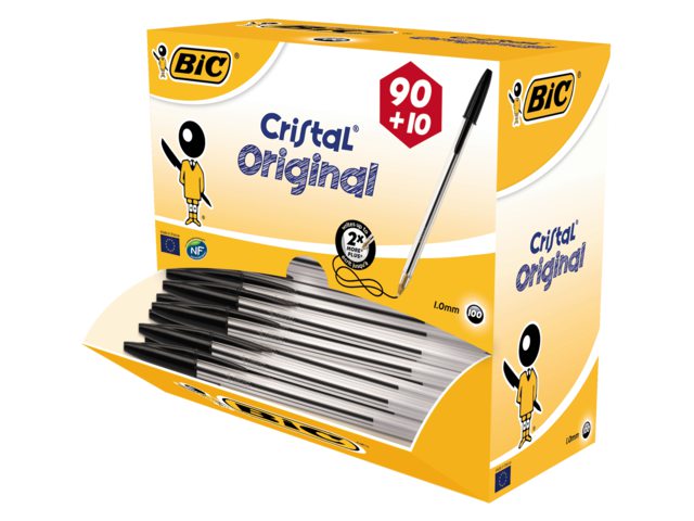 Balpen Bic Cristal zwart medium doos 90+10 gratis
