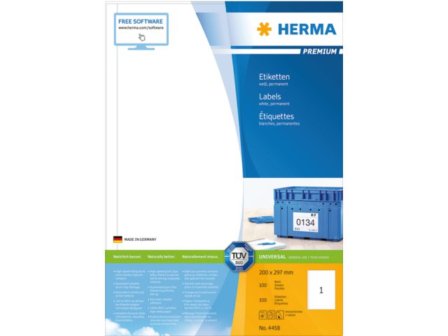 Etiket Herma 4458 200x297mm A4 premium wit 100stuks