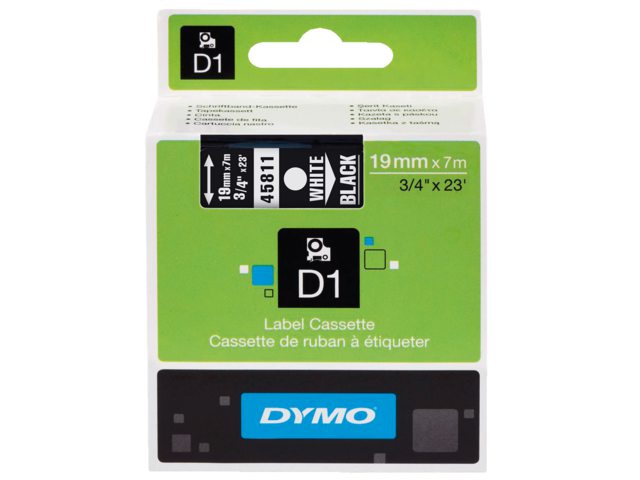 Labeltape Dymo 45811 D1 720910 19mmx7m wit op zwart