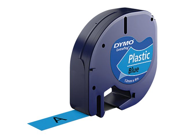 Labeltape Dymo Letratag 91205 plasticl12mm zwart op blauw