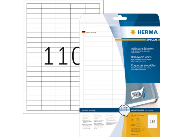Etiket Herma 4210 38.1x12.7mm verwijderbaar wit 2750stuks