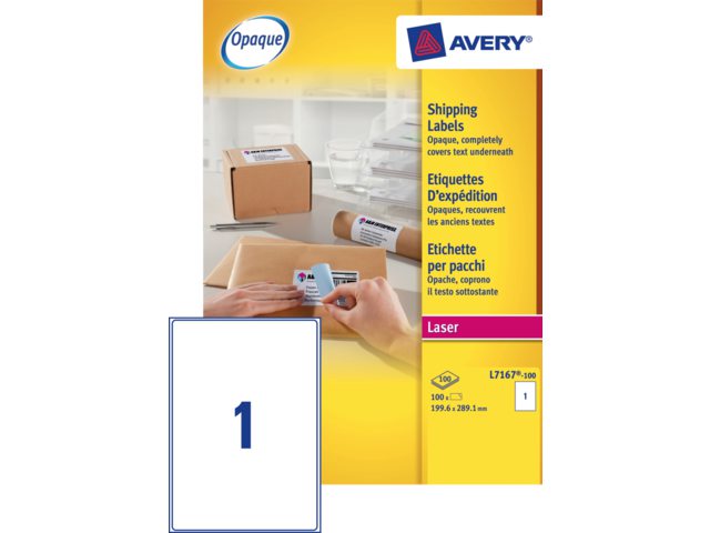 Etiket Avery L7167-100 199.6x289.1mm dekkend wit 100stuks