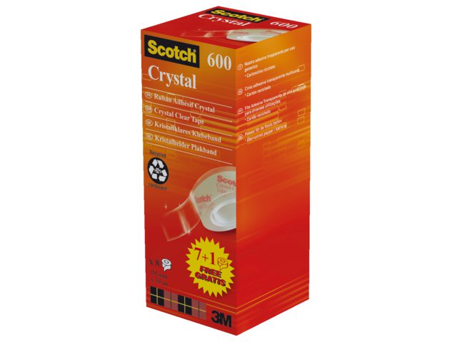 Plakband Scotch 600 19mmx33m Crystal Clear 7+1 gratis