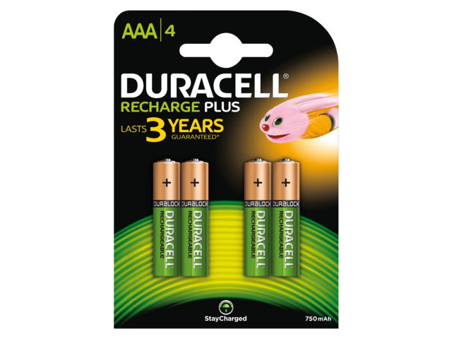 Batterij oplaadbaar Duracell 4xAAA 750mAh Plus