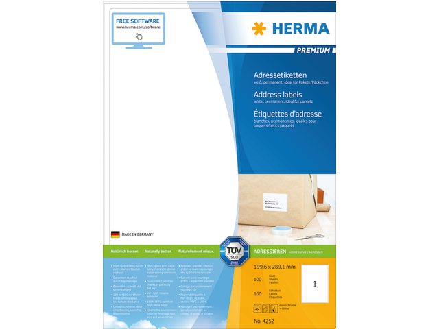 Etiket Herma 4252 199.6x289,1mm premium wit 100stuks