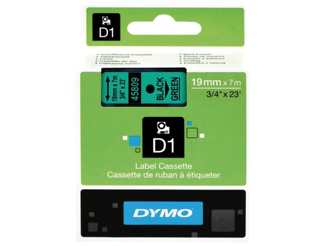 Labeltape Dymo 45809 D1 720890 19mmx7m zwart op groen