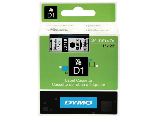 Labeltape Dymo 53710 D1 720920 24mmx7m zwart op transparant