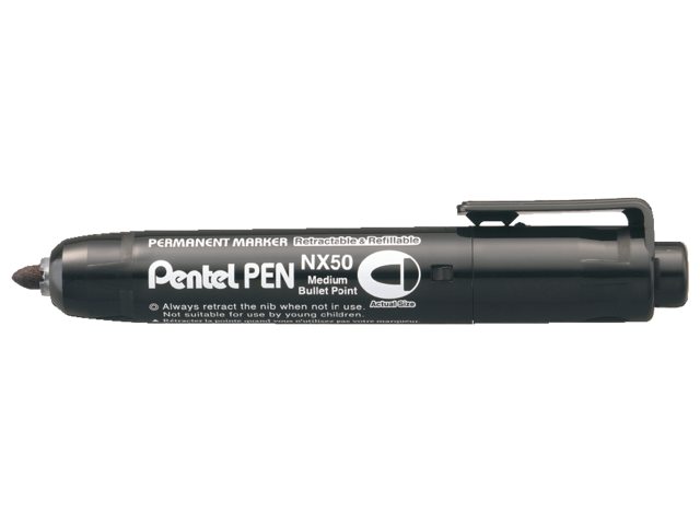 Viltstift Pentel NX50 retractable rond zwart 1.5-3mm