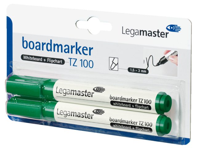 Viltstift Legamaster TZ100 whiteboard rond groen 1.5-3mm 2st