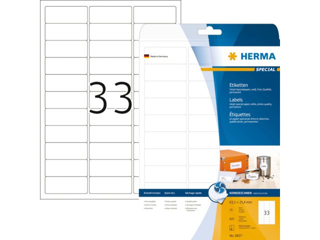Etiket Herma 8837 63.5x25.4mm mat wit 825stuks