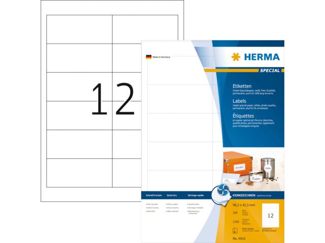 Etiket Herma 4816 96.5x42.3mm wit 1200stuks