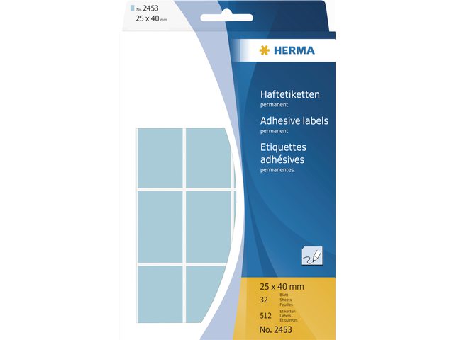 Etiket Herma 2453 25x40mm blauw 512stuks