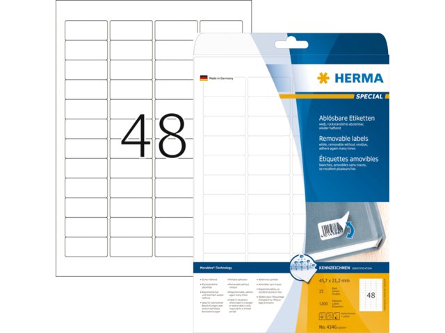 Etiket Herma 4346 45.7x21.2mm verwijderbaar wit 1200stuks
