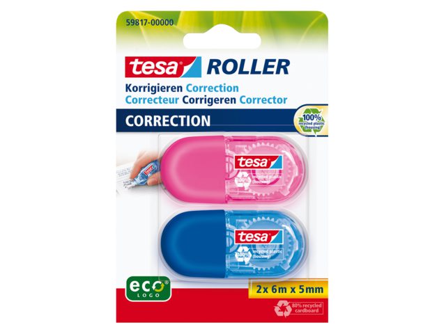 Correctieroller Tesa Mini roze en blauw 2stuks op blister
