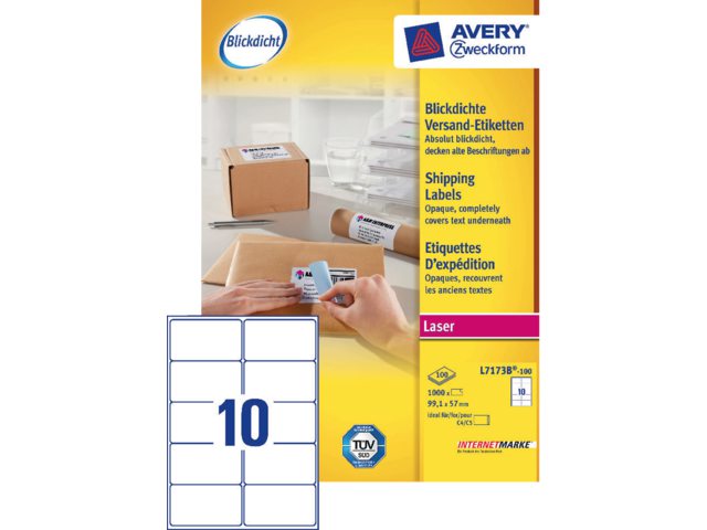 Etiket Avery L7173B-100 99.1x57mm dekkend wit 1000stuks