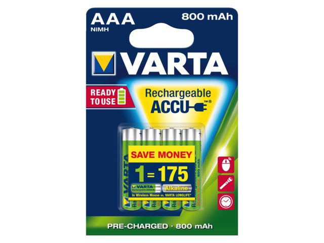 Batterij oplaadbaar Varta 4xAAA 800mAh ready2use