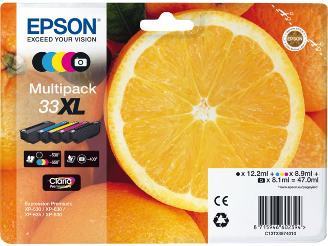 Inkcartridge Epson 33XL T3357 2x zwart + 3 kleuren HC