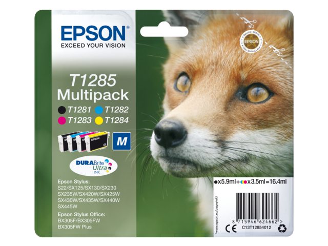 Inkcartridge Epson T1285 zwart + 3 kleuren