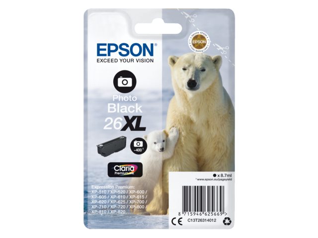 Inkcartridge Epson 26XL T2631 foto zwart HC