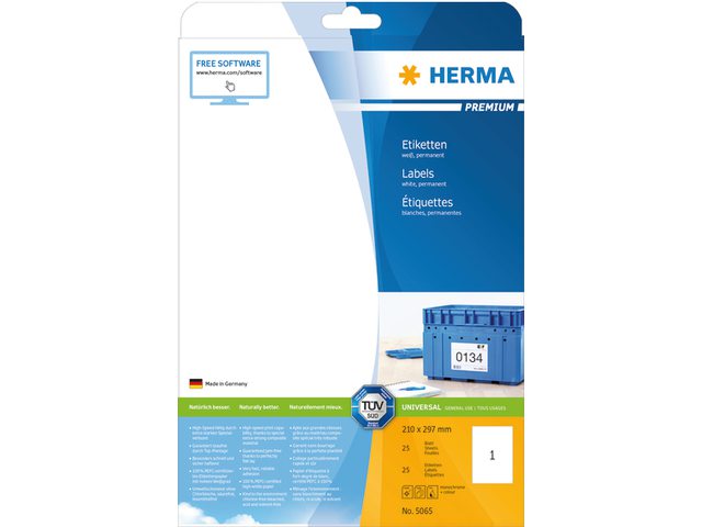 Etiket Herma 5065 210x297mm A4 premium wit 25stuks