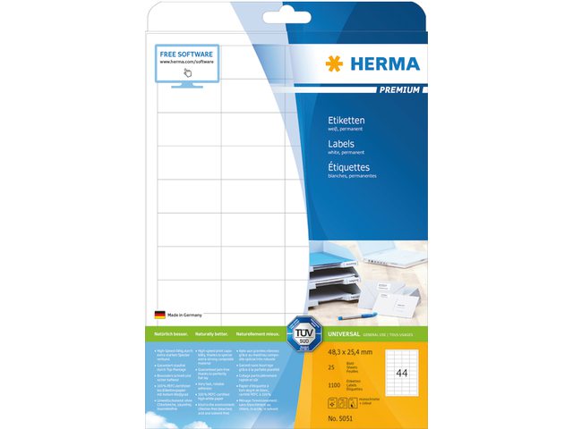 Etiket Herma 5051 48.3x25.4mm premium wit 1100stuks