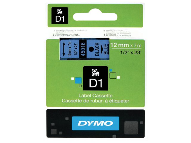 Labeltape Dymo 45016 D1 720560 12mmx7m zwart op blauw