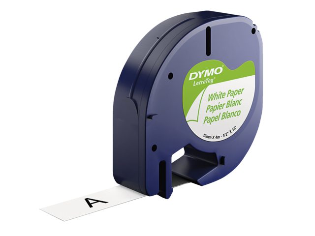 Labeltape Dymo Letratag 91200 papier 12mm zwart op wit