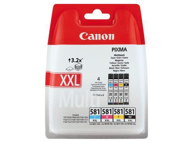 Inkcartridge Canon CLI-581XXL zwart + 3 kleuren EHC