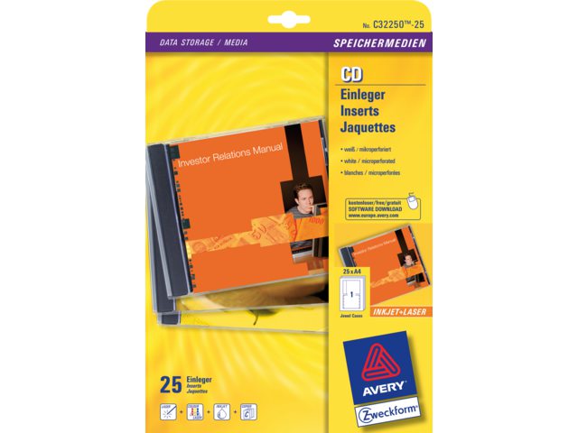 Cd inlegkaart Avery C32250-25 151x118mm 170gr
