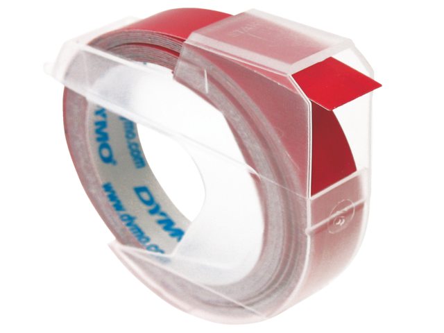 Labeltape Dymo rol 9mmx3M glossy vinyl prof rood