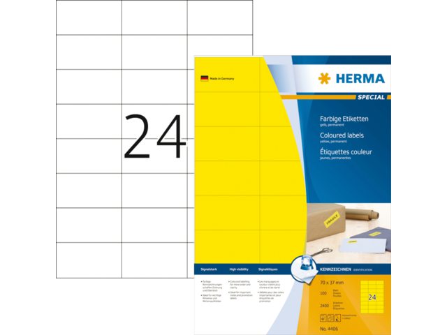 Etiket Herma 4406 70x37mm geel 2400stuks