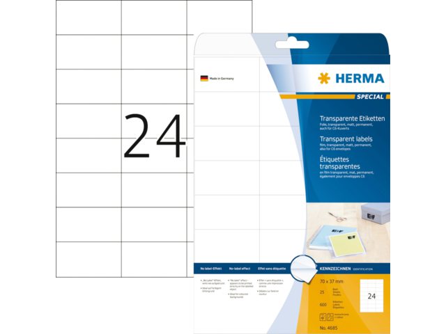 Etiket Herma 4685 70x37mm transparant 600stuks