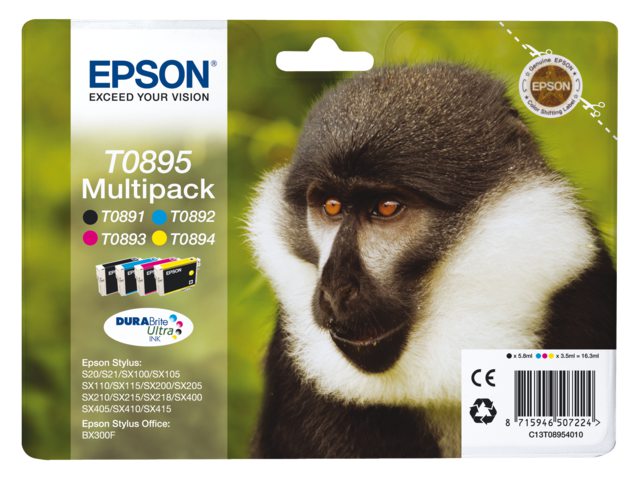 Inkcartridge Epson T0895 zwart + 3 kleuren