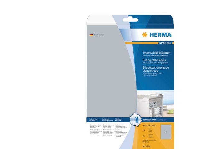 Etiket Herma 4224 210x297mm zilver 25stuks