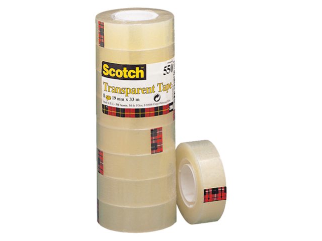 Plakband Scotch 550 19mmx33m transparant krimp 8rollen