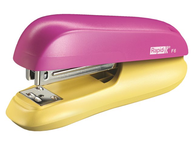 Nietmachine Rapid F6 Halfstrip 20vel 24/6 roze/geel