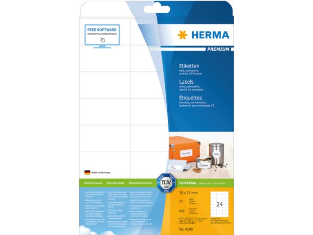 Etiket Herma 4390 70x37mm premium wit 600stuks