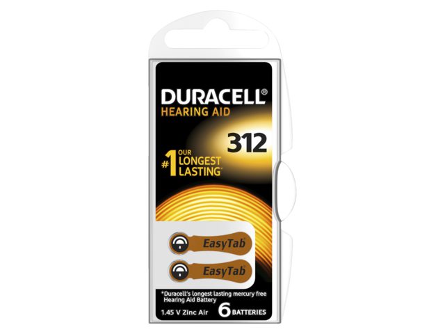 Batterij Duracell Hearing DA312 Ã˜7,9mm 180mAh 6 stuks