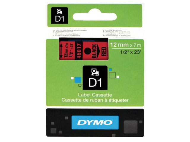 Labeltape Dymo 45017 D1 720570 12mmx7m zwart op rood