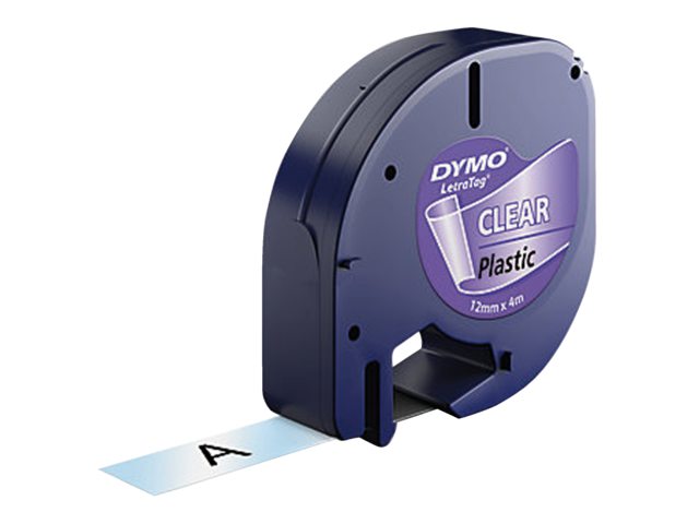 Labeltape Dymo Letratag 12267 plastic 12mm zwart op transp