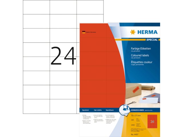 Etiket Herma 4407 70x37mm rood 2400stuks