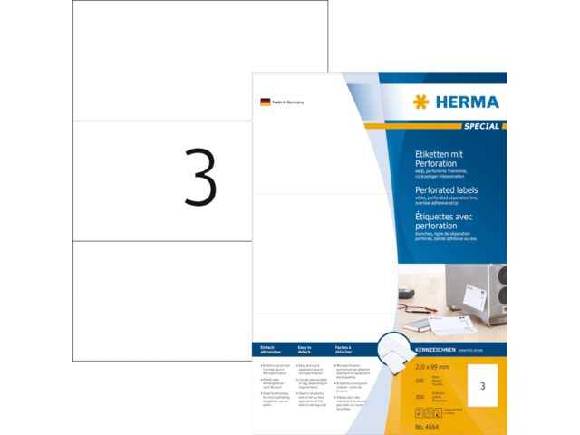 Etiket Herma 4664 210x99mm geperforeerd wit 300stuks