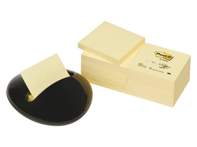 Memoblokdispenser 3M Post-it Z-Notes PBL zwart +12 blok geel